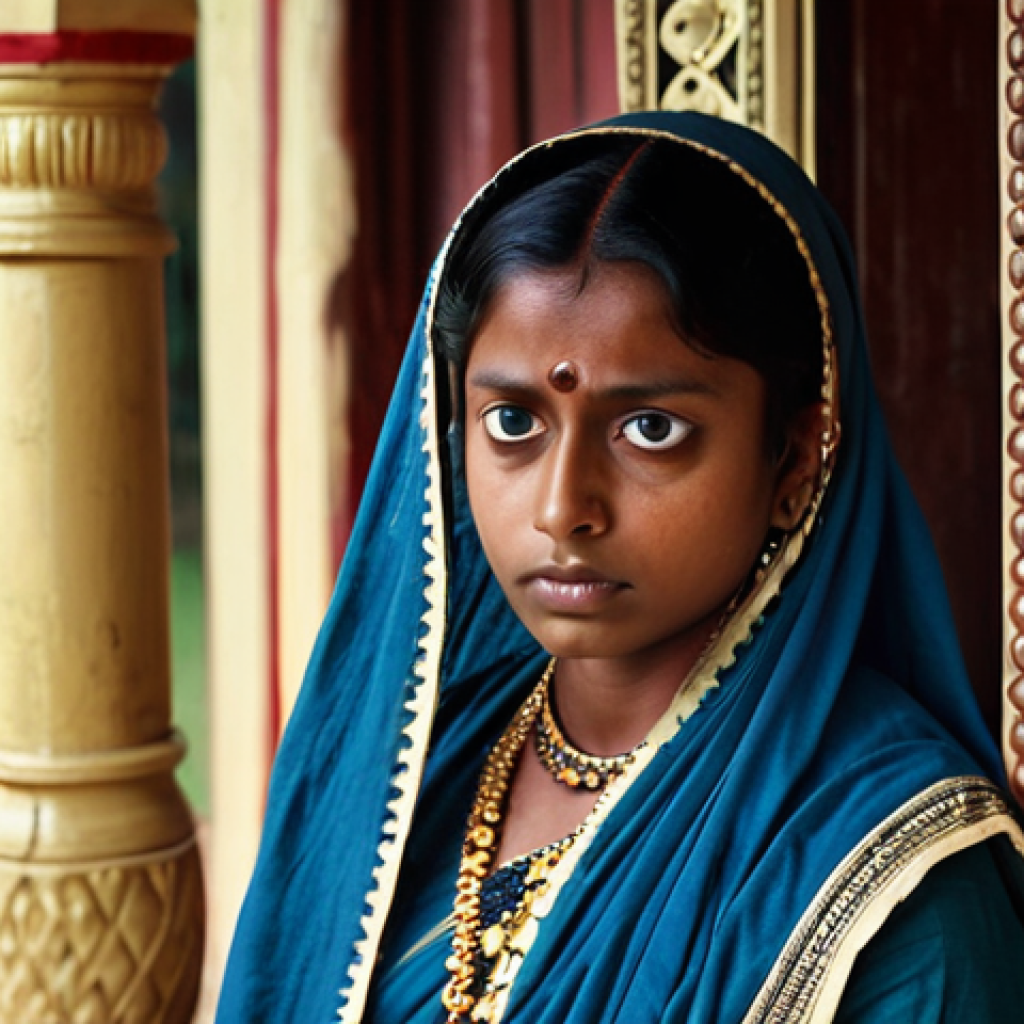 **

A young Bengali woman, Binodini, in 19th century Bengal. Widow attire, thoughtful expression, reflecting inner conflict and societal constraints. Traditional Bengali setting.

**
