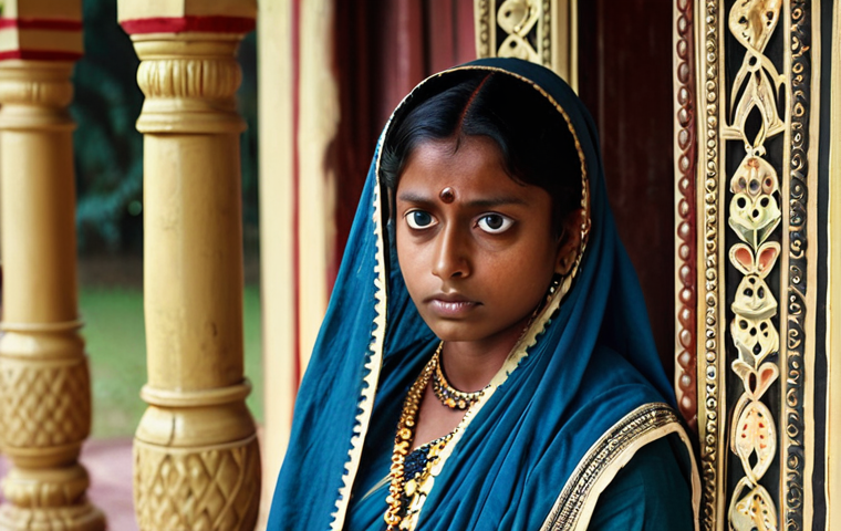 **

A young Bengali woman, Binodini, in 19th century Bengal. Widow attire, thoughtful expression, reflecting inner conflict and societal constraints. Traditional Bengali setting.

**