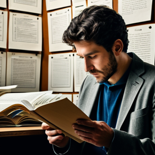 **

"A stage actor deeply engrossed in script analysis, surrounded by pages filled with notes, fully clothed in casual attire, safe for work, appropriate content, perfect anatomy, natural proportions, professional, dramatic lighting, study environment."

**
