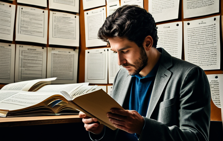 **

"A stage actor deeply engrossed in script analysis, surrounded by pages filled with notes, fully clothed in casual attire, safe for work, appropriate content, perfect anatomy, natural proportions, professional, dramatic lighting, study environment."

**