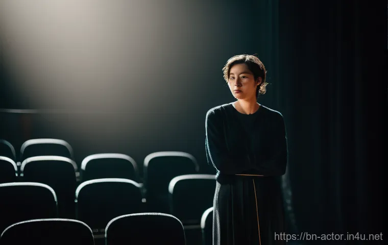 연극배우의 발성 장애 극복 - A performing artist, gender-neutral, wearing a stylish and modest contemporary stage outfit, stands ...