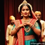 Home 22 연극배우의 공연 홍보 전략 - A talented Bengali theater artist performing on stage in traditional attire, wearing elegant yet mod...
