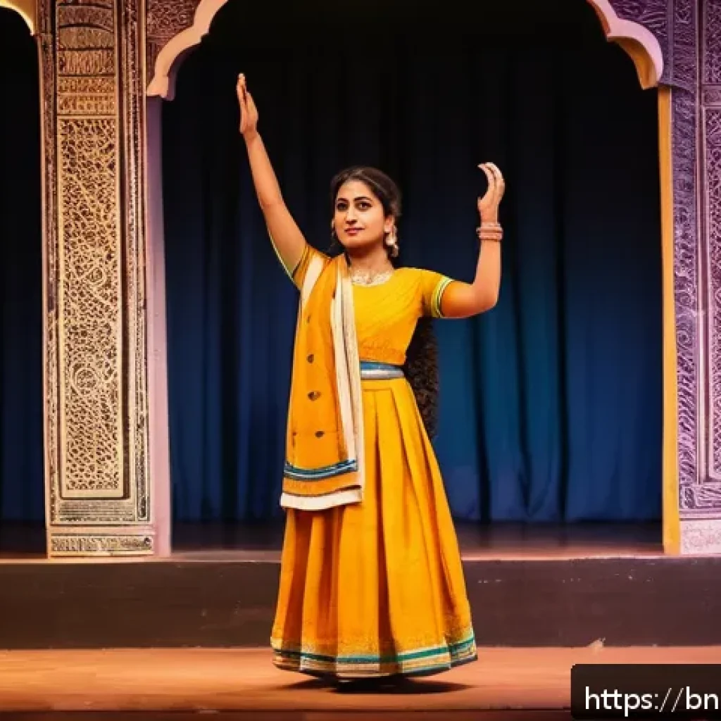 연극배우로서의 직업 안정성 - A confident Bengali theater artist standing on a traditional stage, wearing modest stage-appropriate...