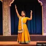 Home 21 연극배우로서의 직업 안정성 - A confident Bengali theater artist standing on a traditional stage, wearing modest stage-appropriate...