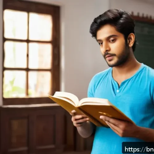 Home 31 연극배우로서 해외 진출 준비 - A young South Asian actor practicing theatrical dialogue in a cozy indoor rehearsal space, wearing c...