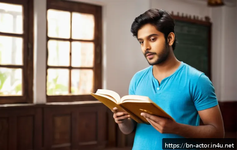 연극배우로서 해외 진출 준비 - A young South Asian actor practicing theatrical dialogue in a cozy indoor rehearsal space, wearing c...