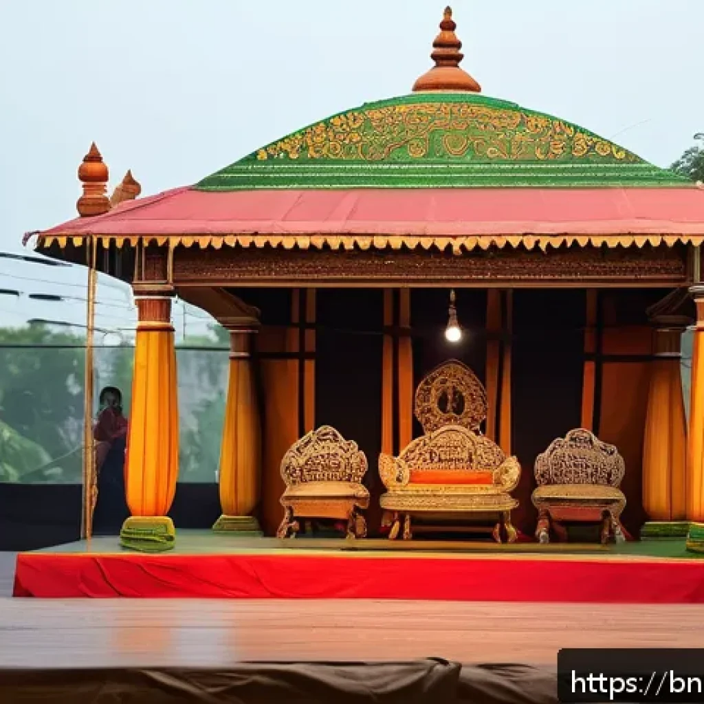연극배우와 연극학 이론 - A detailed theatrical stage set inspired by Bengali traditional drama, featuring vibrant local color...