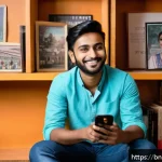 Home 23 연극배우의 소셜미디어 활용 - A young Bengali theater artist sharing his creative process on social media, sitting in a cozy, well...