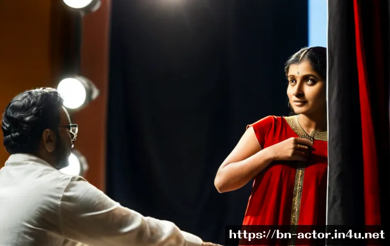 Home 17 연극배우의 해외 연극 축제 참여 - Photorealistic Bengali theatre actor backstage at an international theatre festival in Europe, adjus...